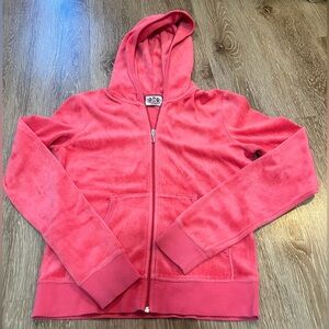 Vintage Juicy Couture hot pink velour Velvet Zip up Medium track hoodie jacket